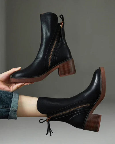 Valerie™ | Black Leather Boot with a Comfortable Heel