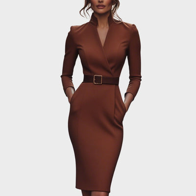 Lume | Refined Dress With Belt And Mandarin Collar