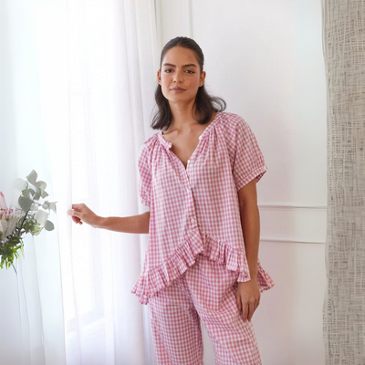 NEVERLAND™ - Casual Plaid Puff Sleeve Top and Pants Set