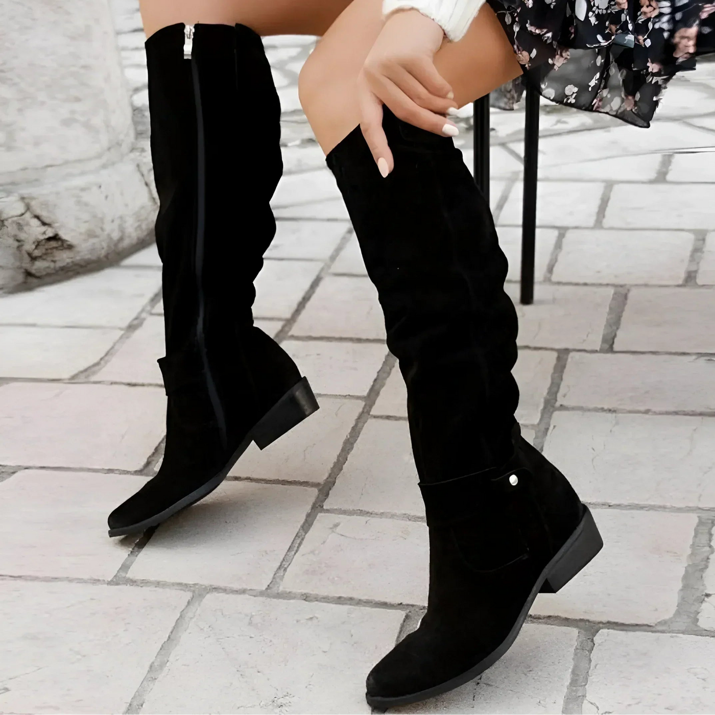 Kimara - Leather Knee High Boots With Side Zipper