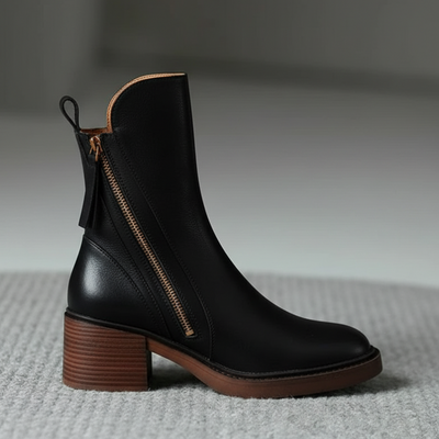 Valerie™ | Black Leather Boot with a Comfortable Heel