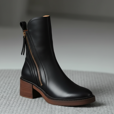 Valerie™ | Black Leather Boot with a Comfortable Heel