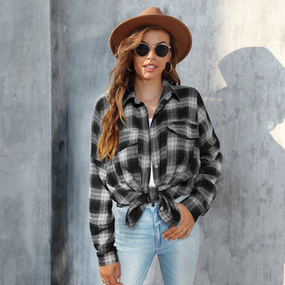 TORI™ - Vintage Plaid Button Down Long Sleeve Blouse