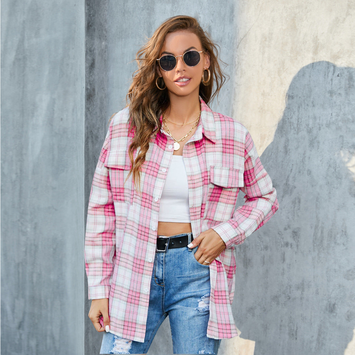 TORI™ - Vintage Plaid Button Down Long Sleeve Blouse
