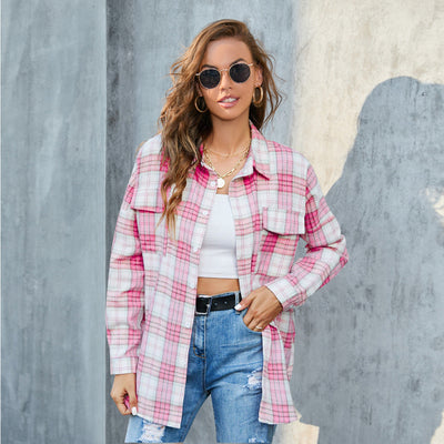 TORI™ - Vintage Plaid Button Down Long Sleeve Blouse